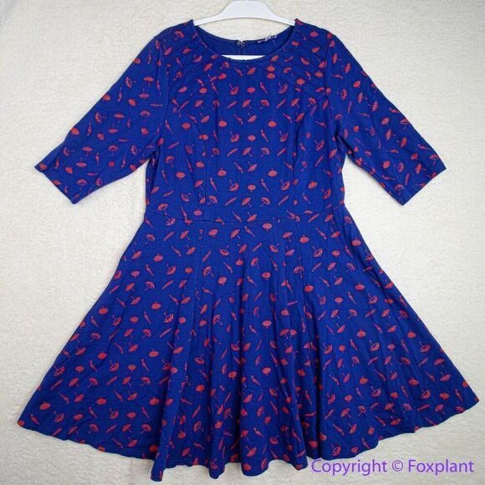 Unique Vintage GB Umbrella Print Navy Dress, plus‎ size 1X - Picture 3 of 16